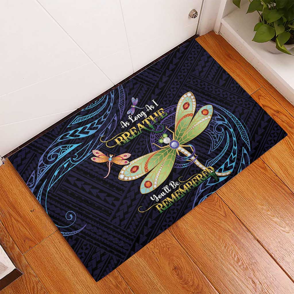 As Long As I Breathe You'll Be Remembered Rubber Doormat Dragonflies Memorial - Polynesian Pattern