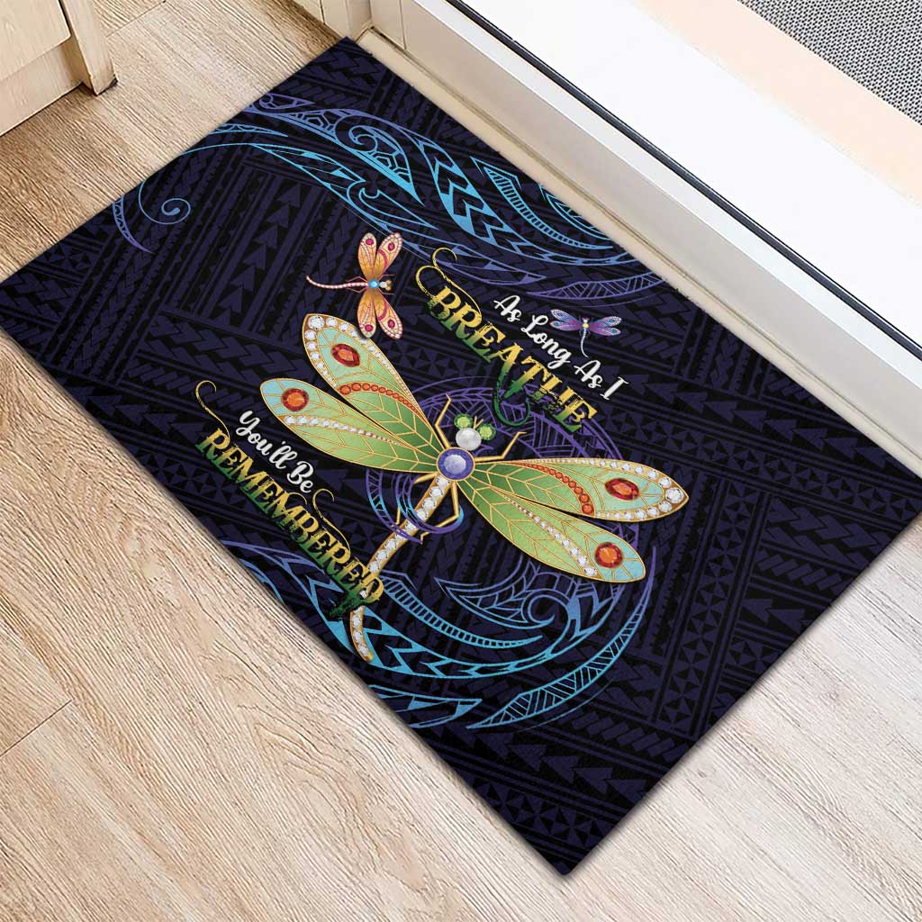 As Long As I Breathe You'll Be Remembered Rubber Doormat Dragonflies Memorial - Polynesian Pattern