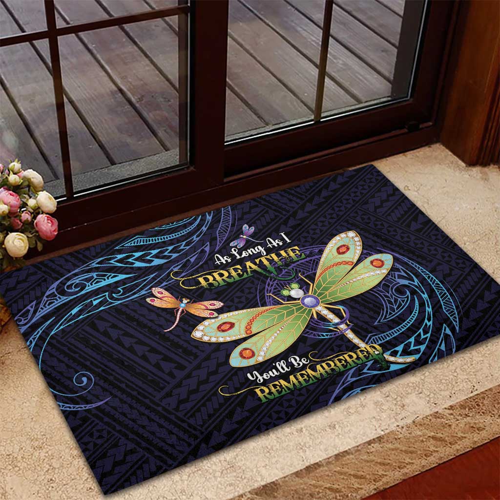 As Long As I Breathe You'll Be Remembered Rubber Doormat Dragonflies Memorial - Polynesian Pattern