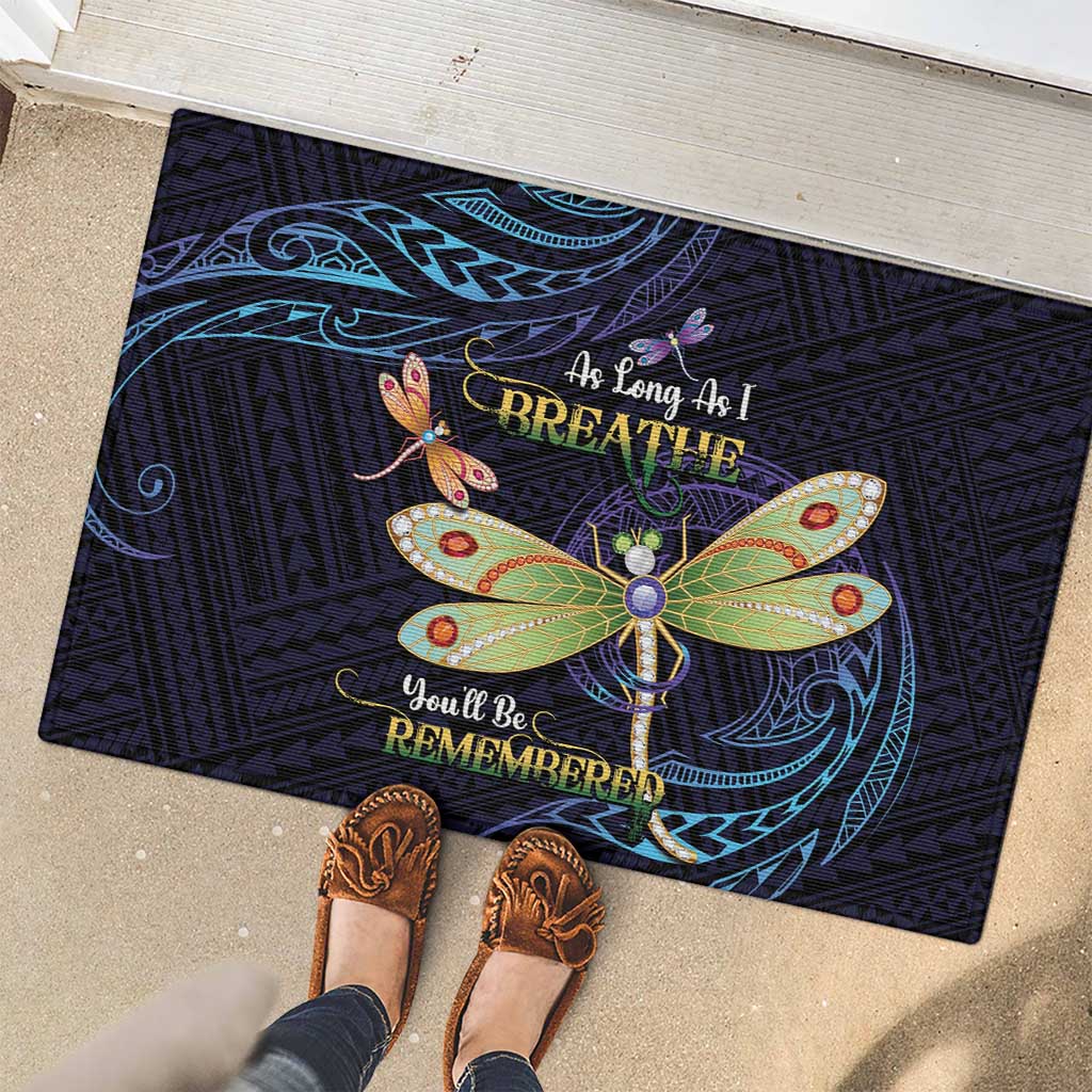 As Long As I Breathe You'll Be Remembered Rubber Doormat Dragonflies Memorial - Polynesian Pattern