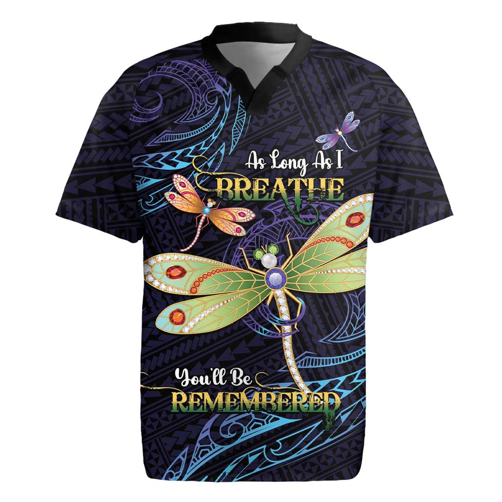 As Long As I Breathe You'll Be Remembered Rugby Jersey Dragonflies Memorial - Polynesian Pattern LT14 Black - Polynesian Pride