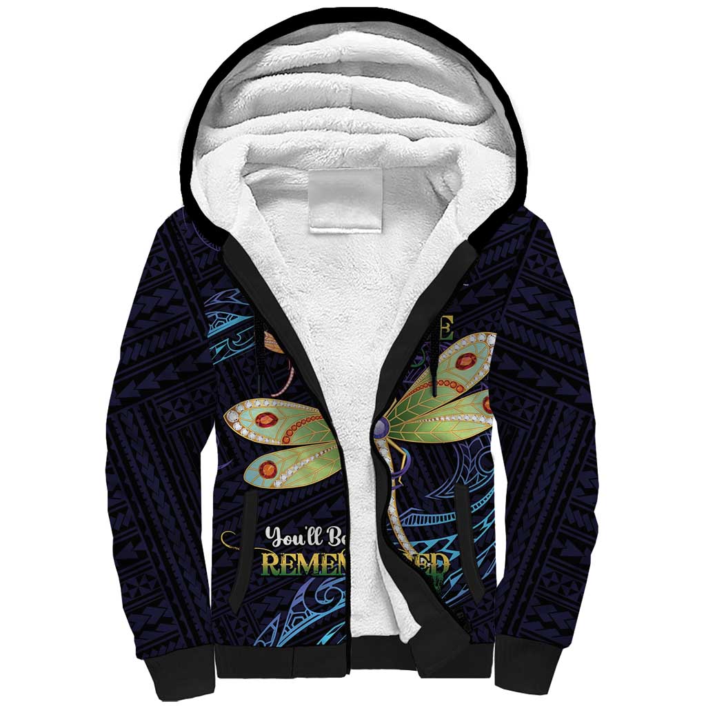 As Long As I Breathe You'll Be Remembered Sherpa Hoodie Dragonflies Memorial - Polynesian Pattern LT14 Unisex Black - Polynesian Pride