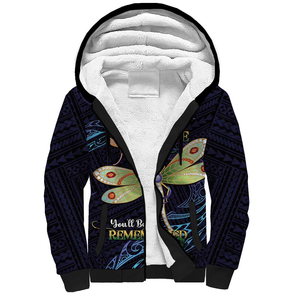 As Long As I Breathe You'll Be Remembered Sherpa Hoodie Dragonflies Memorial - Polynesian Pattern