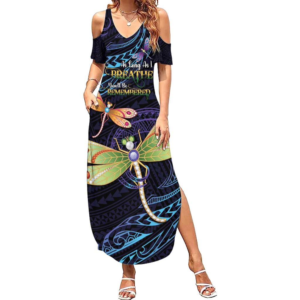 As Long As I Breathe You'll Be Remembered Summer Maxi Dress Dragonflies Memorial - Polynesian Pattern LT14 Women Black - Polynesian Pride