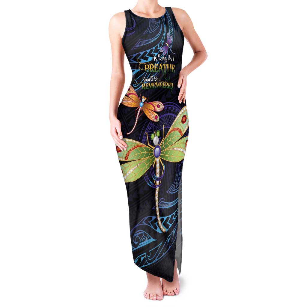 As Long As I Breathe You'll Be Remembered Tank Maxi Dress Dragonflies Memorial - Polynesian Pattern LT14 Women Black - Polynesian Pride