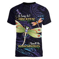 As Long As I Breathe You'll Be Remembered Women V-Neck T-Shirt Dragonflies Memorial - Polynesian Pattern LT14 - Polynesian Pride