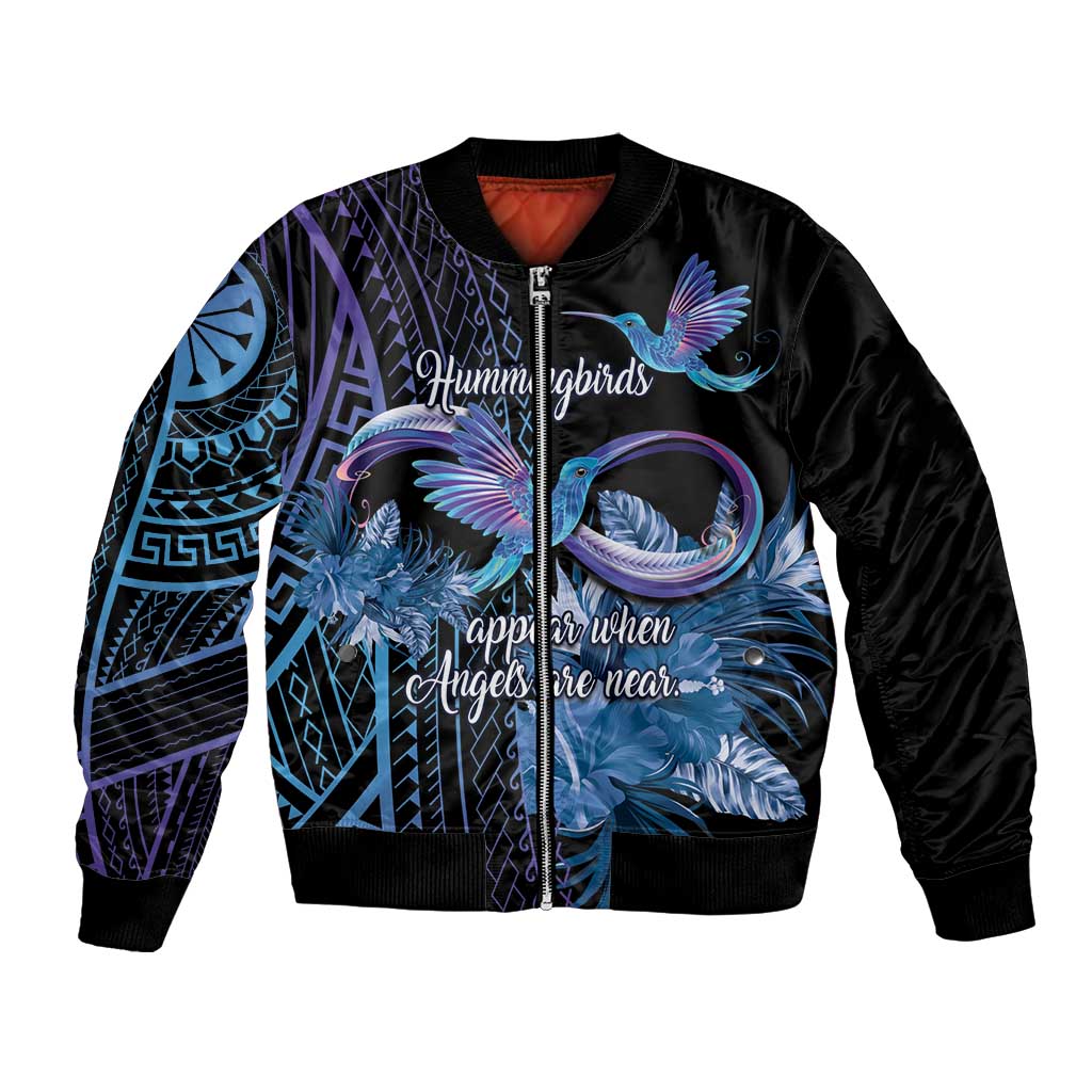 Polynesian Memorial Bomber Jacket Hummingbirds Appear When Angels Are Near LT14