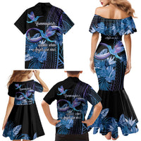Polynesian Memorial Family Matching Mermaid Dress and Hawaiian Shirt Hummingbirds Appear When Angels Are Near LT14