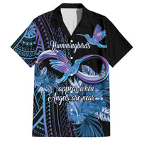 Polynesian Memorial Family Matching Off Shoulder Short Dress and Hawaiian Shirt Hummingbirds Appear When Angels Are Near LT14
