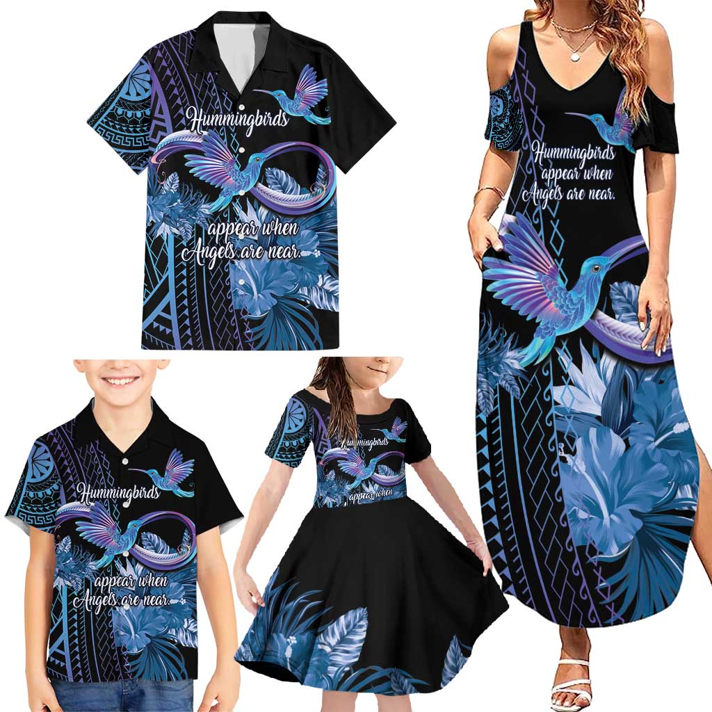 Polynesian Memorial Family Matching Summer Maxi Dress and Hawaiian Shirt Hummingbirds Appear When Angels Are Near LT14