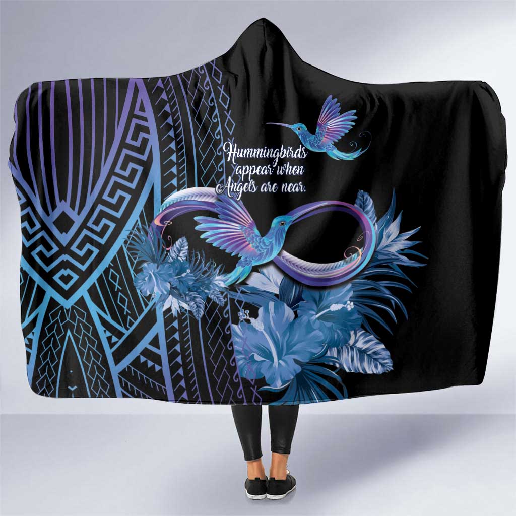 Polynesian Memorial Hooded Blanket Hummingbirds Appear When Angels Are Near LT14 One Size Black - Polynesian Pride