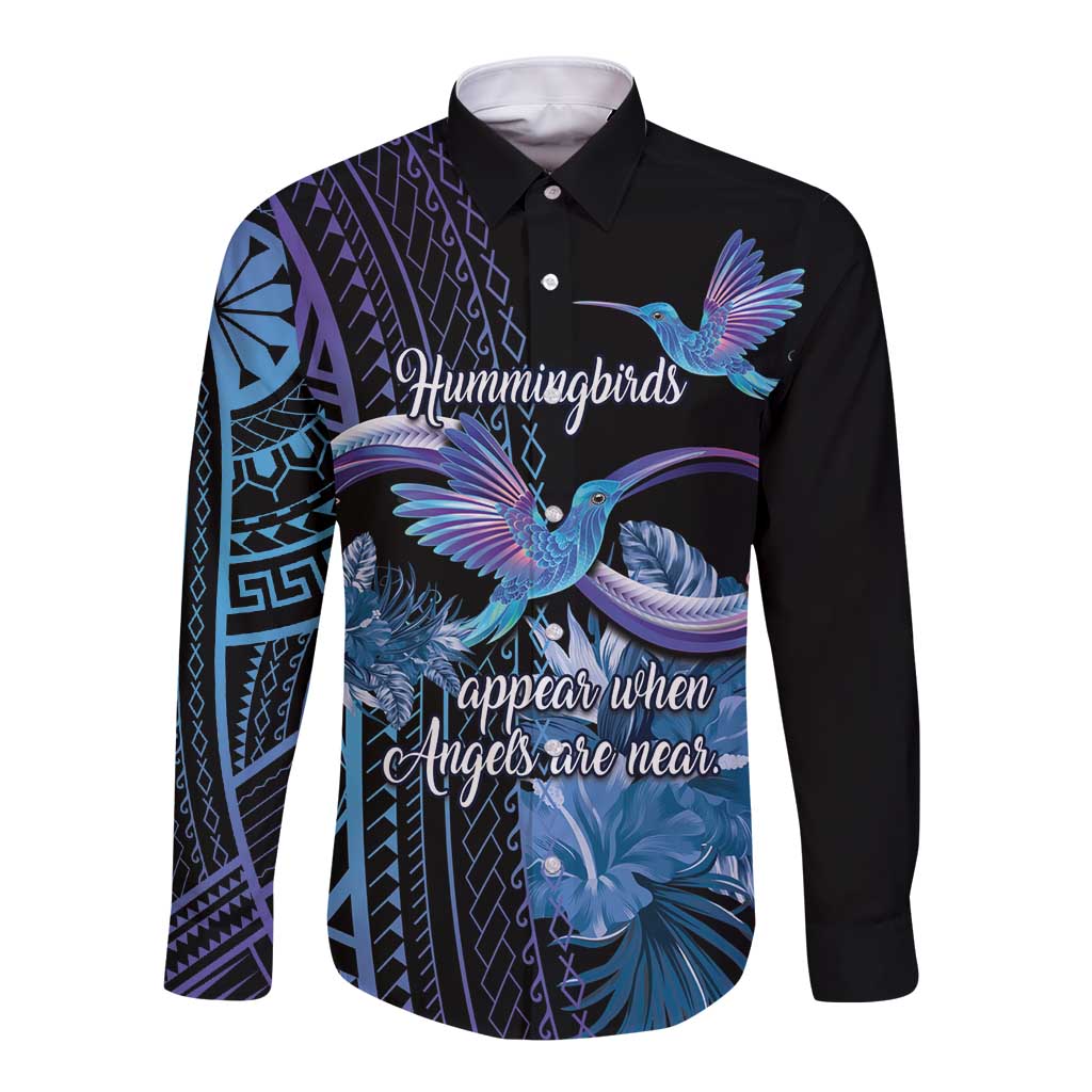 Polynesian Memorial Long Sleeve Button Shirt Hummingbirds Appear When Angels Are Near LT14