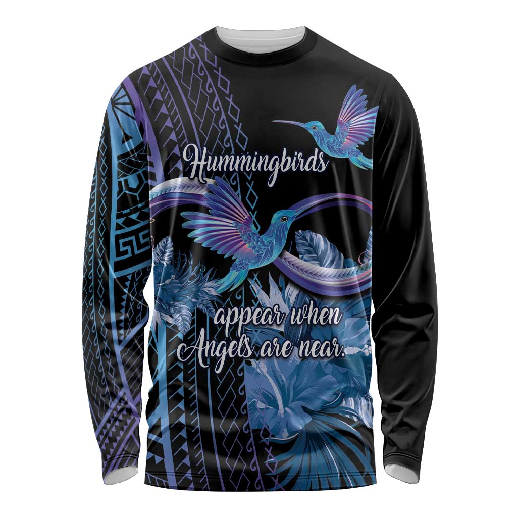 Polynesian Memorial Long Sleeve Shirt Hummingbirds Appear When Angels Are Near LT14