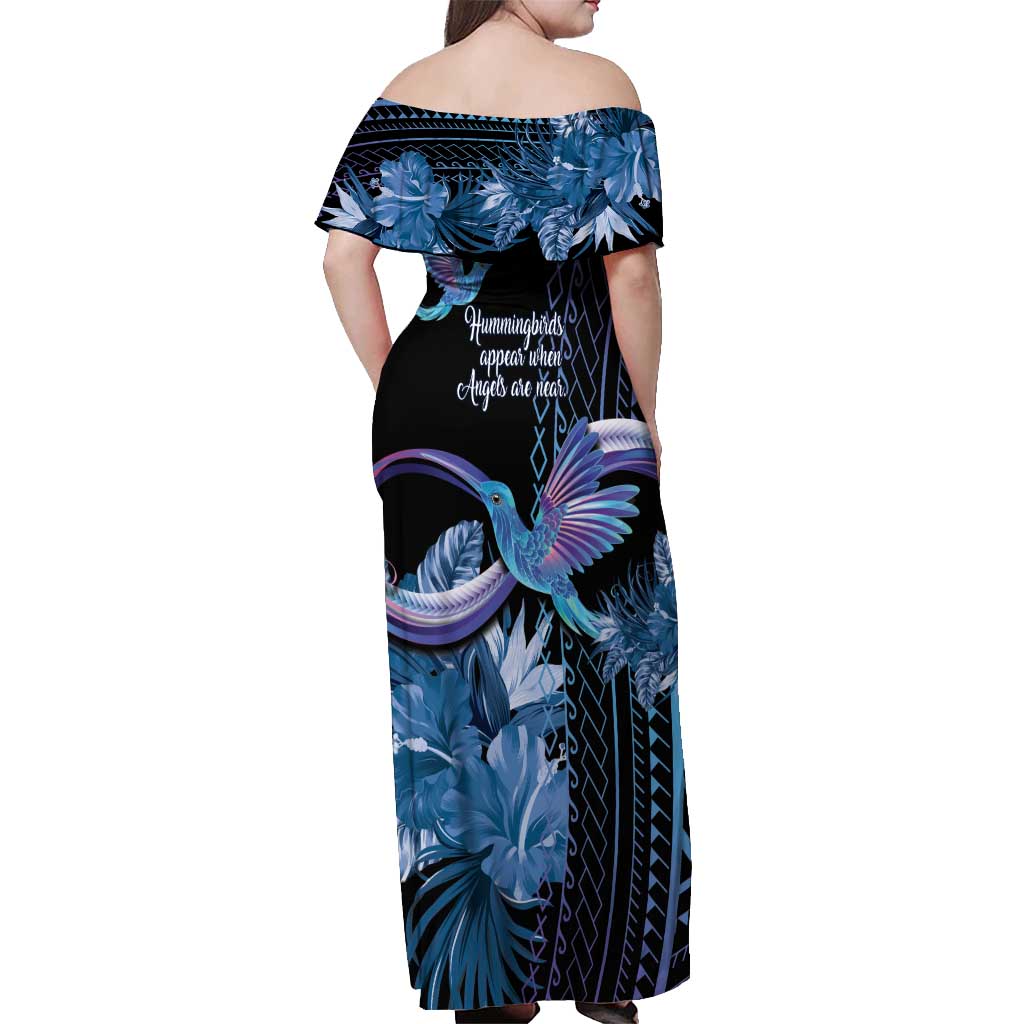 Polynesian Memorial Off Shoulder Maxi Dress Hummingbirds Appear When Angels Are Near LT14 - Polynesian Pride