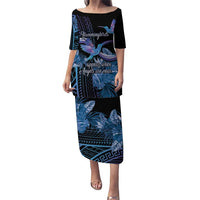 Polynesian Memorial Puletasi Hummingbirds Appear When Angels Are Near LT14 Long Dress Black - Polynesian Pride
