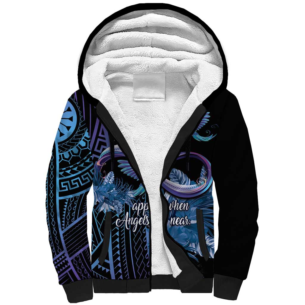 Polynesian Memorial Sherpa Hoodie Hummingbirds Appear When Angels Are Near LT14 Unisex Black - Polynesian Pride