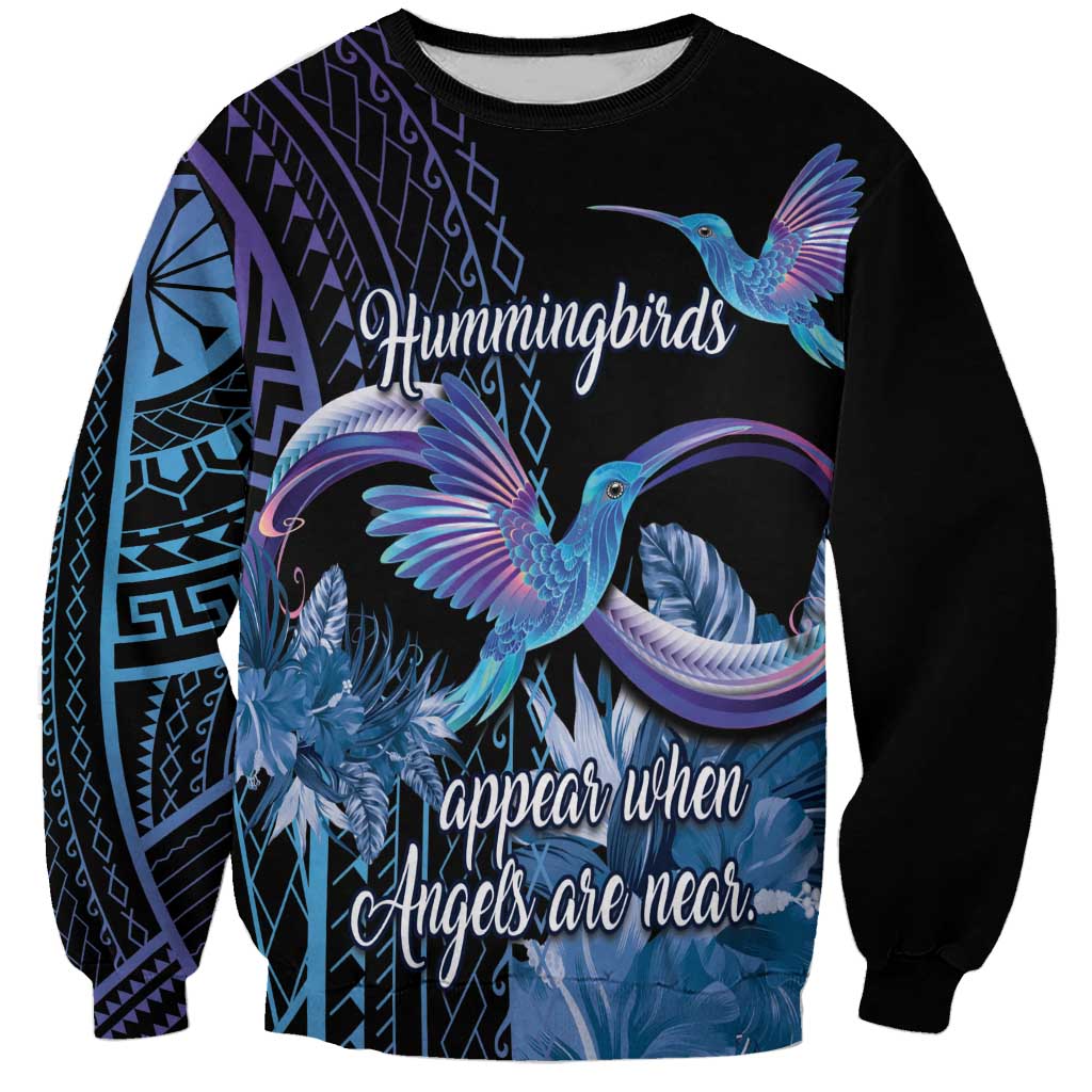 Polynesian Memorial Sweatshirt Hummingbirds Appear When Angels Are Near LT14 Unisex Black - Polynesian Pride