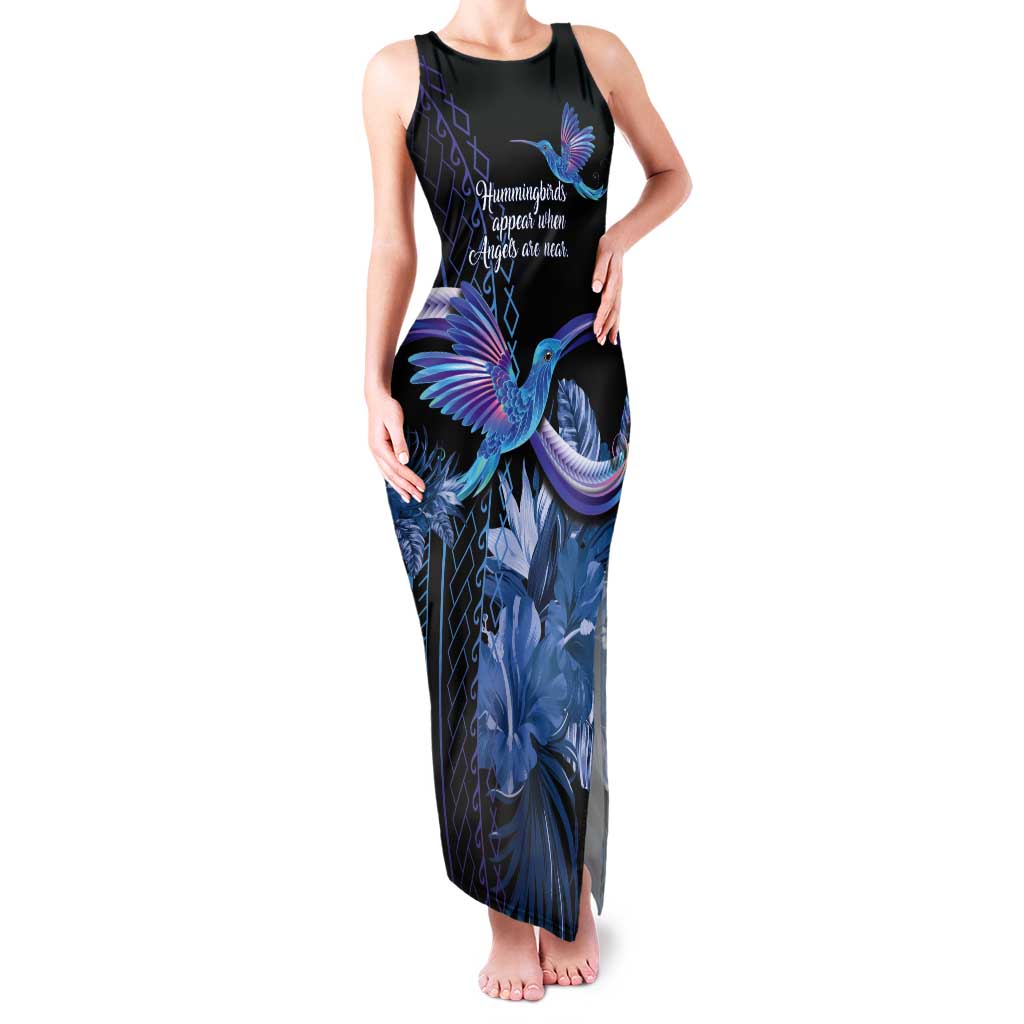 Polynesian Memorial Tank Maxi Dress Hummingbirds Appear When Angels Are Near LT14 Women Black - Polynesian Pride