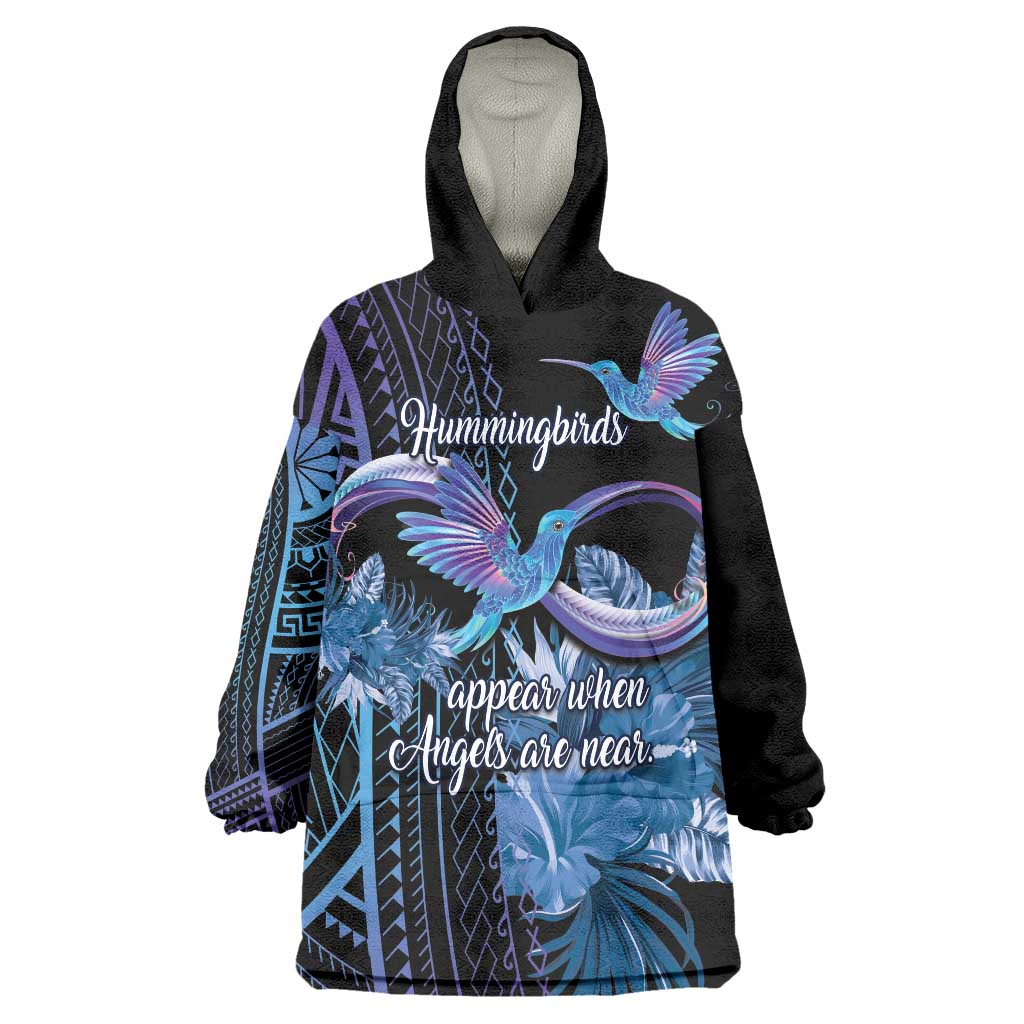 Polynesian Memorial Wearable Blanket Hoodie Hummingbirds Appear When Angels Are Near LT14 One Size Black - Polynesian Pride