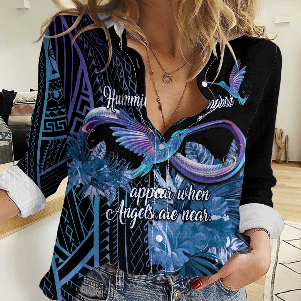 Polynesian Memorial Women Casual Shirt Hummingbirds Appear When Angels Are Near LT14