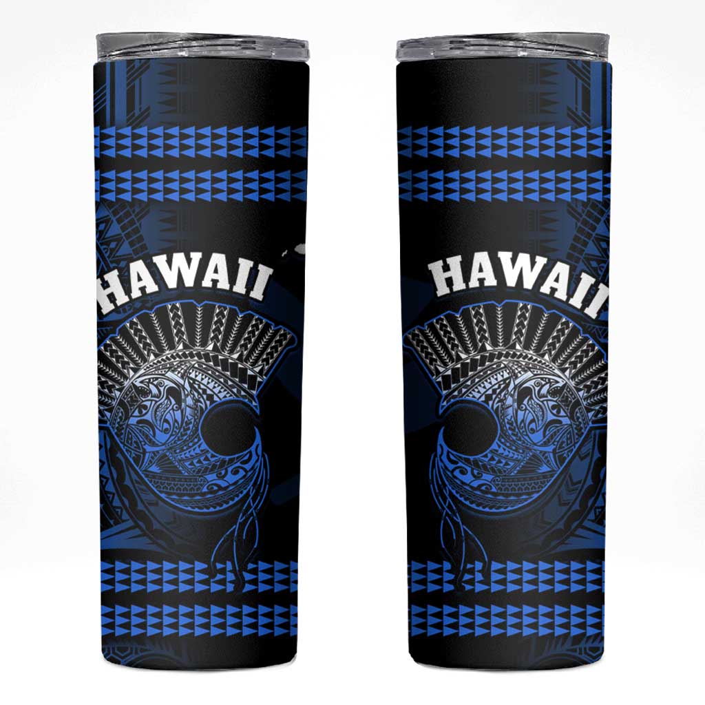 Hawaii Skinny Tumbler Kakau Warrior Helmet Gradient Blue Polynesian