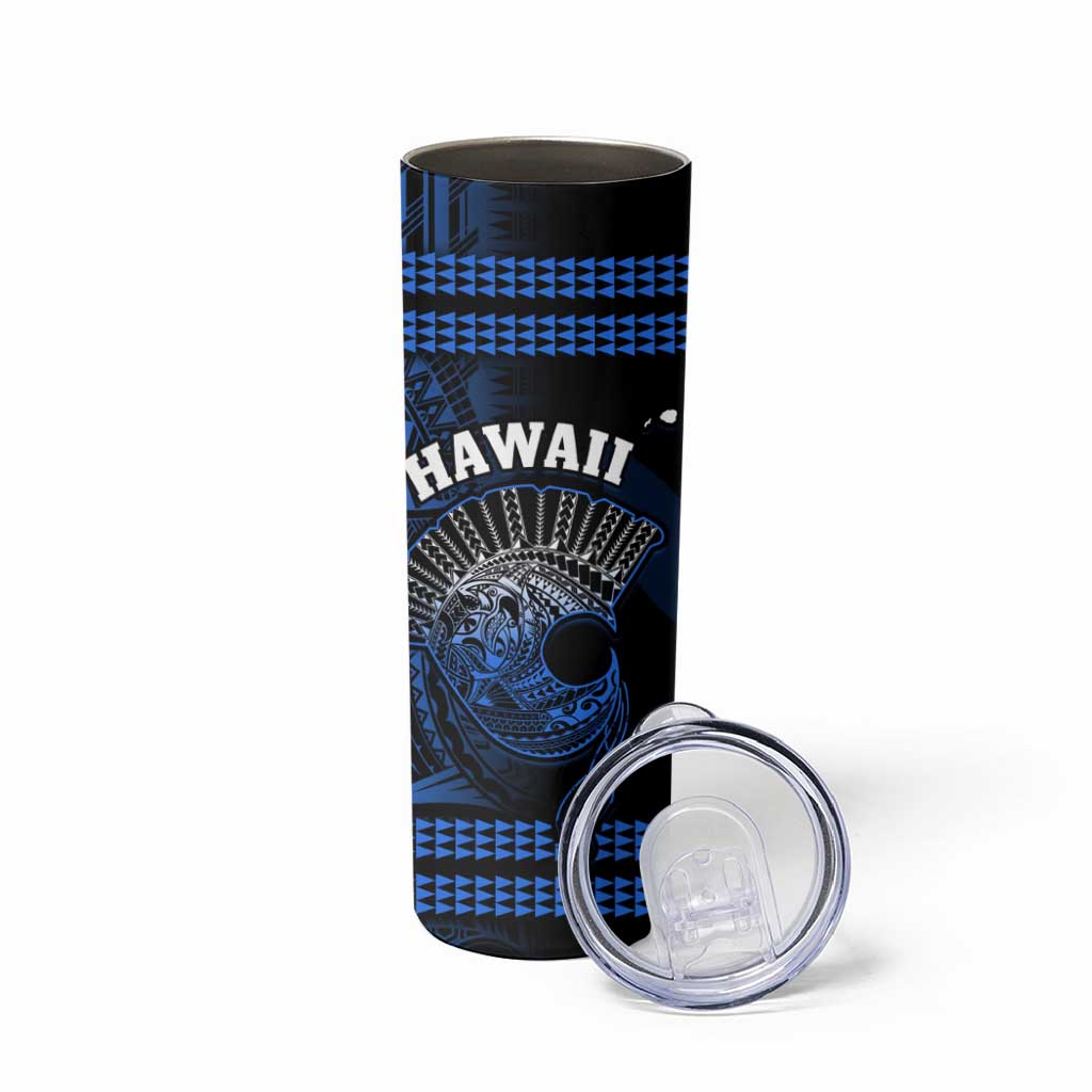 Hawaii Skinny Tumbler Kakau Warrior Helmet Gradient Blue Polynesian