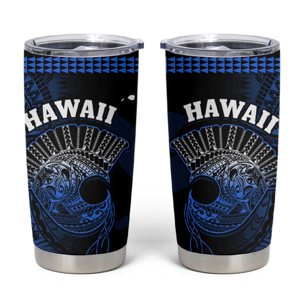 Hawaii Tumbler Cup Kakau Warrior Helmet Gradient Blue Polynesian