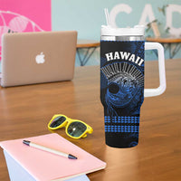 Hawaii Tumbler With Handle Kakau Warrior Helmet Gradient Blue Polynesian