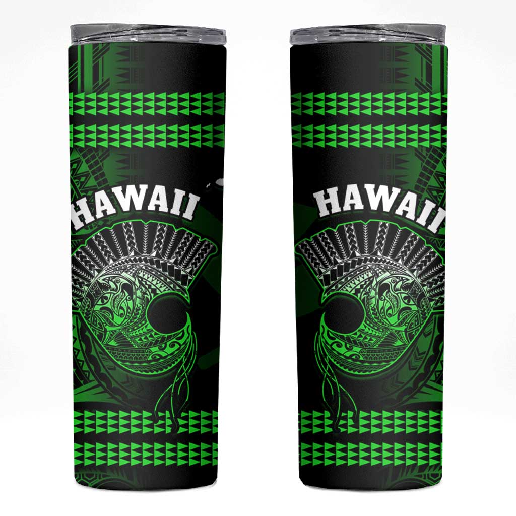 Hawaii Skinny Tumbler Kakau Warrior Helmet Gradient Green Polynesian