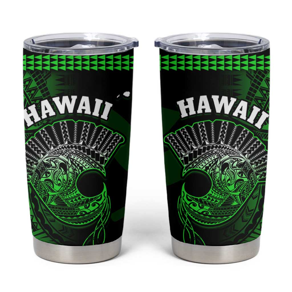 Hawaii Tumbler Cup Kakau Warrior Helmet Gradient Green Polynesian