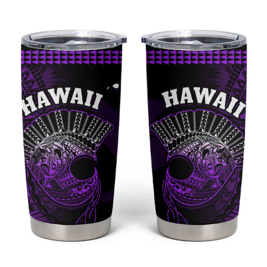 Hawaii Tumbler Cup Kakau Warrior Helmet Gradient Purple Polynesian