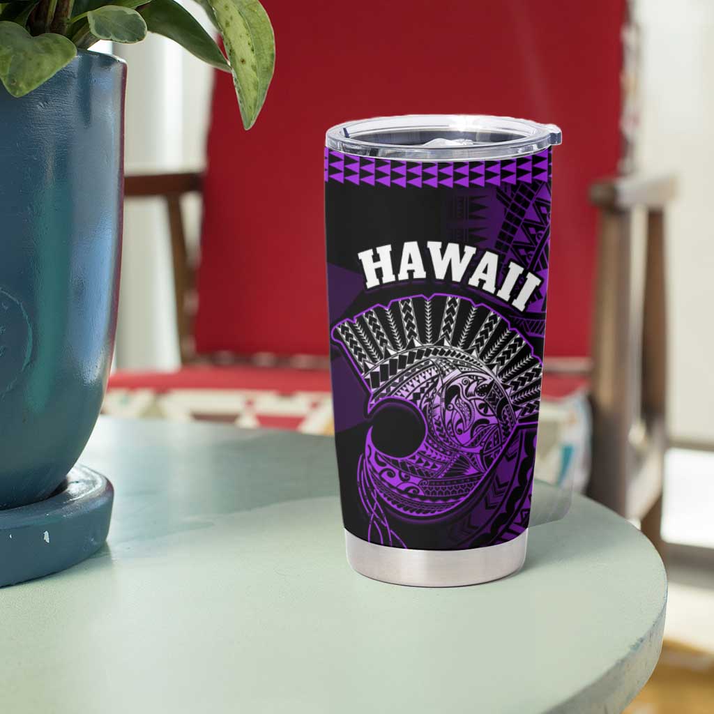 Hawaii Tumbler Cup Kakau Warrior Helmet Gradient Purple Polynesian