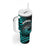 Hawaii Tumbler With Handle Kakau Warrior Helmet Gradient Turquoise Polynesian