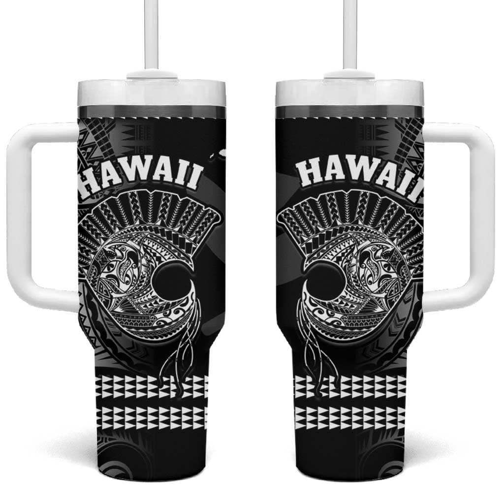 Hawaii Tumbler With Handle Kakau Warrior Helmet Gradient Black Polynesian