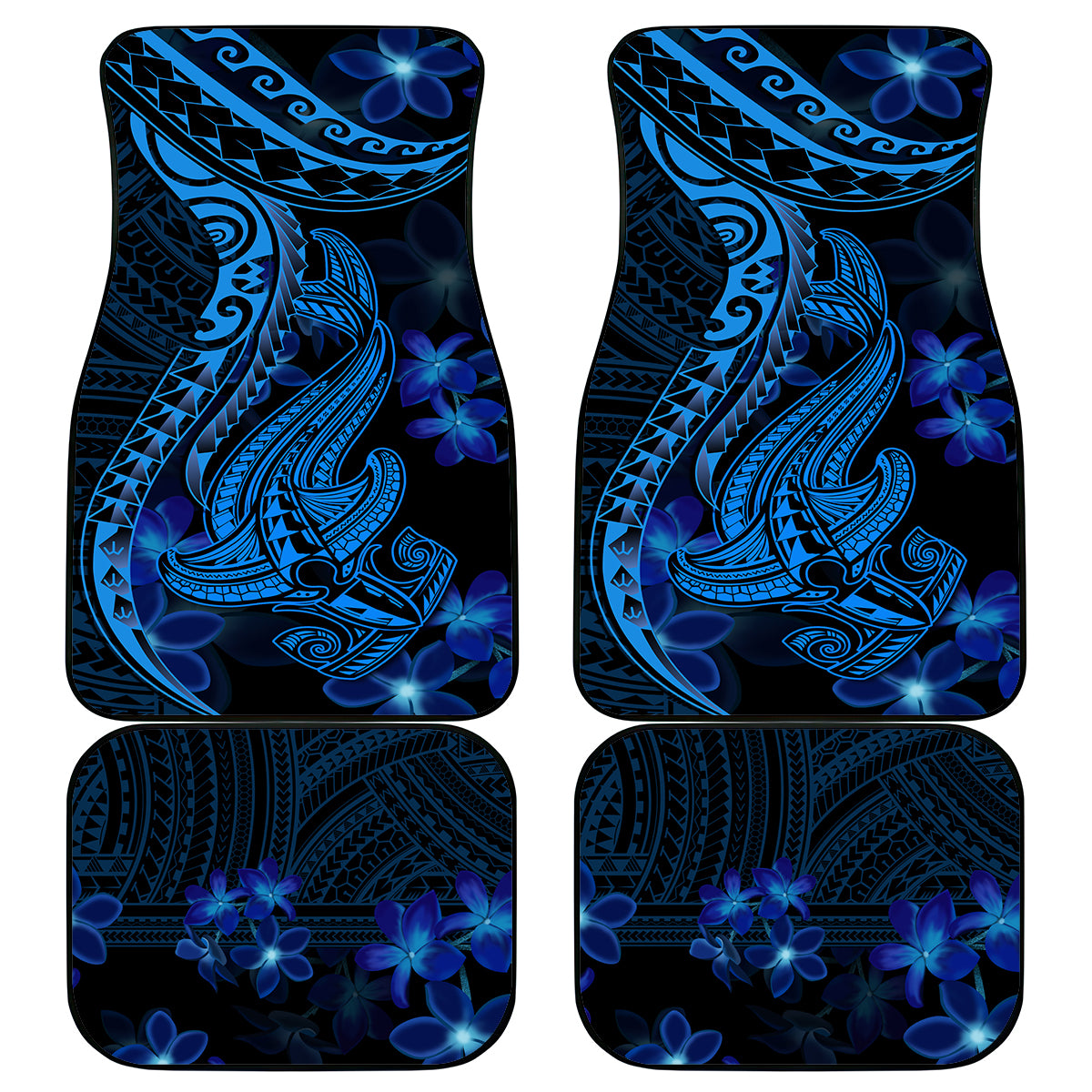 Blue Polynesia Shark Tattoo Car Mats With Polynesian Plumeria LT14 Blue - Polynesian Pride