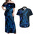 Blue Polynesia Shark Tattoo Couples Matching Off Shoulder Maxi Dress and Hawaiian Shirt With Polynesian Plumeria LT14 Blue - Polynesian Pride