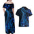 Blue Polynesia Shark Tattoo Couples Matching Off Shoulder Maxi Dress and Hawaiian Shirt With Polynesian Plumeria LT14 - Polynesian Pride