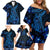 Blue Polynesia Shark Tattoo Family Matching Off Shoulder Short Dress and Hawaiian Shirt With Polynesian Plumeria LT14 - Polynesian Pride