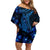 Blue Polynesia Shark Tattoo Family Matching Off Shoulder Short Dress and Hawaiian Shirt With Polynesian Plumeria LT14 Mom's Dress Blue - Polynesian Pride