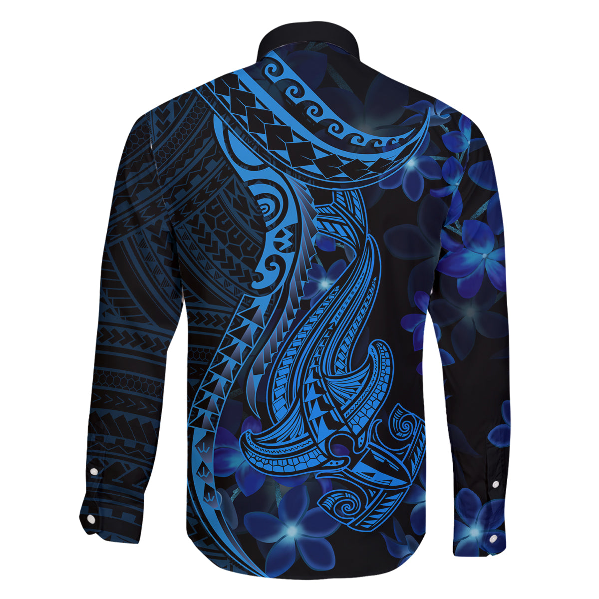 Blue Polynesia Shark Tattoo Family Matching Summer Maxi Dress and Hawaiian Shirt With Polynesian Plumeria LT14 - Polynesian Pride