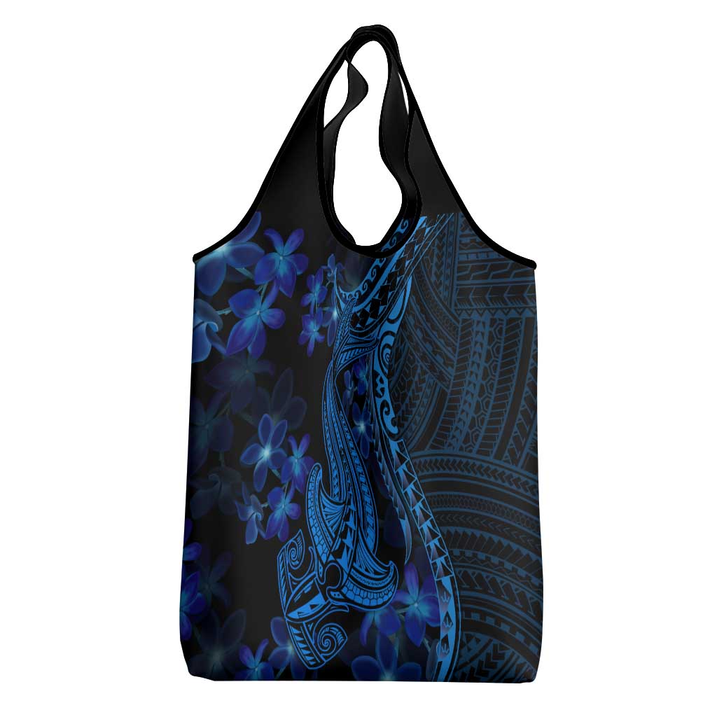 Blue Polynesia Shark Tattoo Grocery Bag With Polynesian Plumeria LT14 - Polynesian Pride