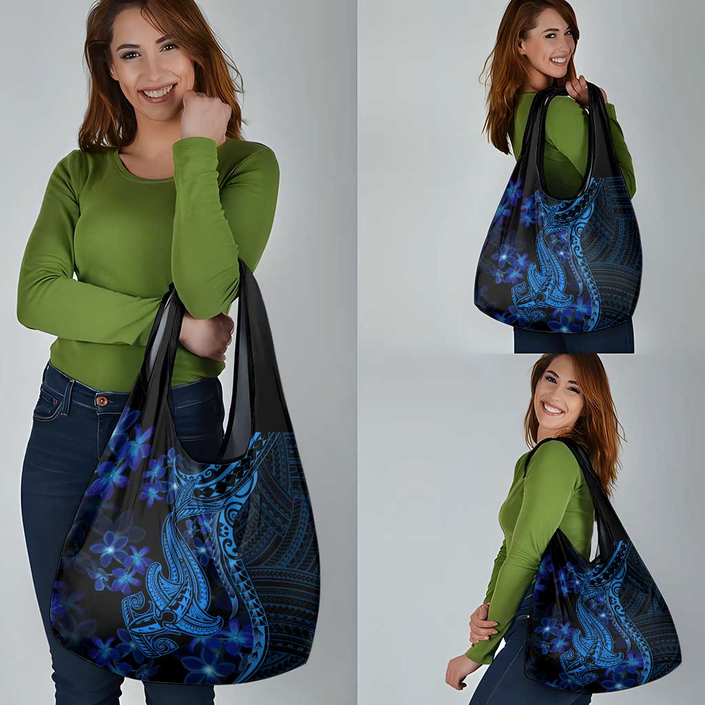 Blue Polynesia Shark Tattoo Grocery Bag With Polynesian Plumeria LT14 - Polynesian Pride