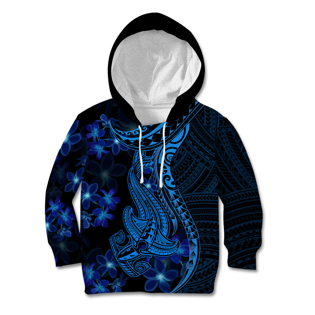 Blue Polynesia Shark Tattoo Kid Hoodie With Polynesian Plumeria LT14 Blue - Polynesian Pride