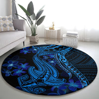 Blue Polynesia Shark Tattoo Round Carpet With Polynesian Plumeria LT14 - Polynesian Pride