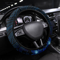 Blue Polynesia Shark Tattoo Steering Wheel Cover With Polynesian Plumeria LT14 Universal Fit Blue - Polynesian Pride
