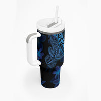 Blue Polynesia Shark Tattoo Tumbler With Handle With Polynesian Plumeria