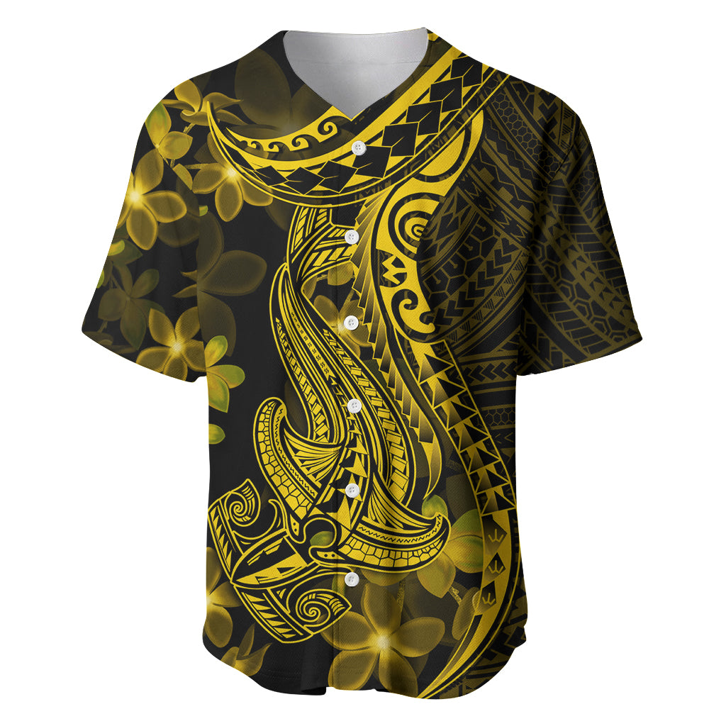 Gold Polynesia Shark Tattoo Baseball Jersey With Polynesian Plumeria LT14 Gold - Polynesian Pride