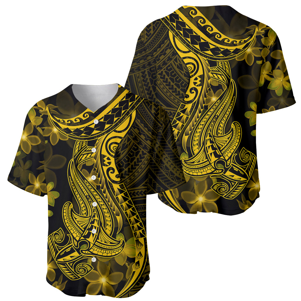 Gold Polynesia Shark Tattoo Baseball Jersey With Polynesian Plumeria LT14 - Polynesian Pride