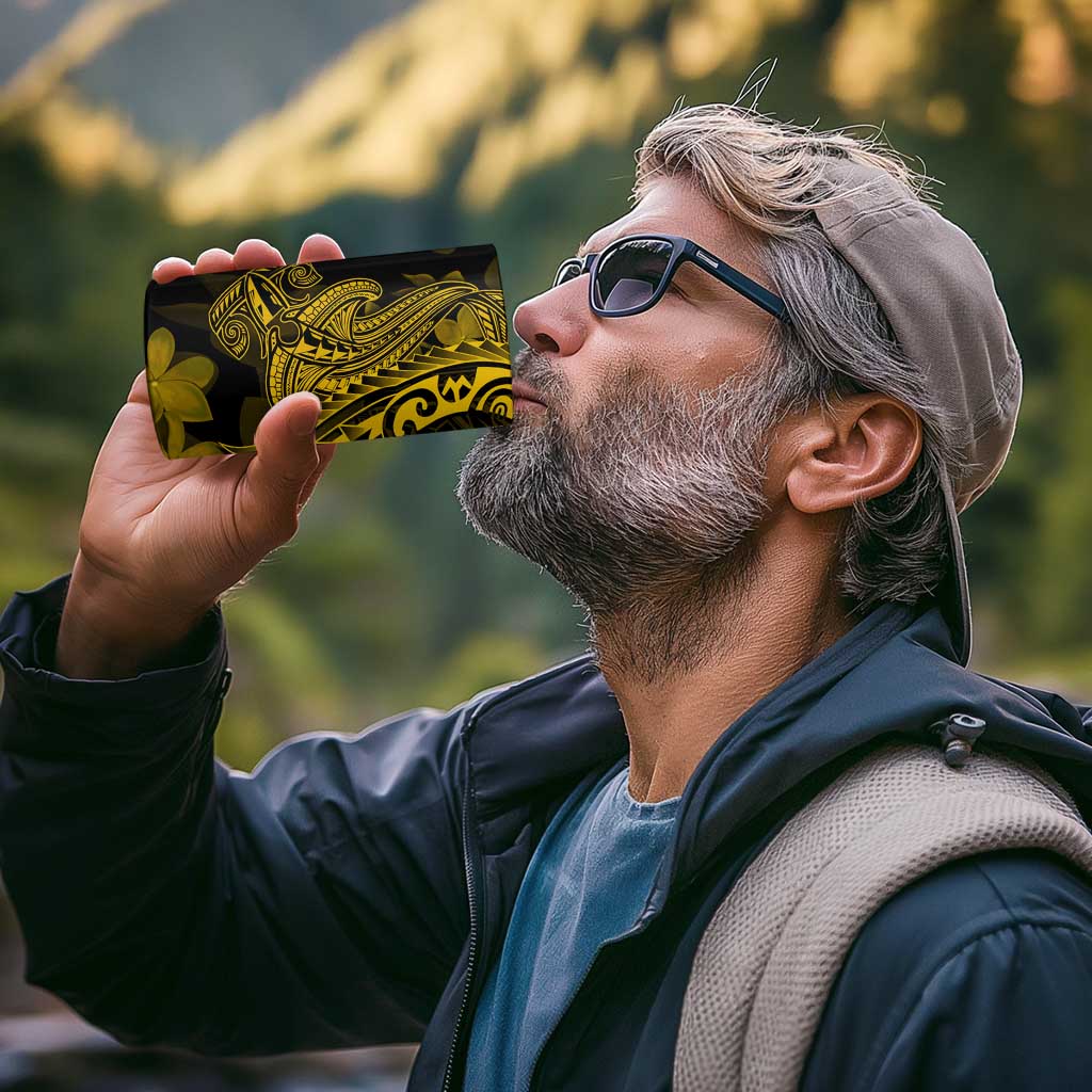 Gold Polynesia Shark Tattoo 4 in 1 Can Cooler Tumbler With Polynesian Plumeria