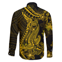 Gold Polynesia Shark Tattoo Family Matching Long Sleeve Bodycon Dress and Hawaiian Shirt With Polynesian Plumeria LT14 - Polynesian Pride